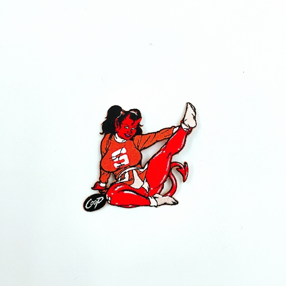 Coop Sexy Girl Embroidered Iron On Patch Vintage Hot Devil Girl Hotrod Pin-up